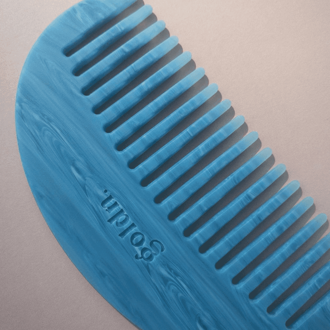 eco friendly acetate arch wide tooth comb in botanical blue by Goldn