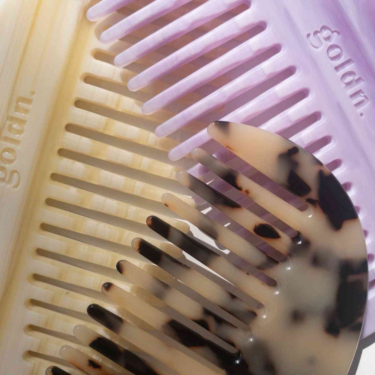 eco friendly acetate arch wide tooth comb in lilac, tortiseshell and cream marble by Goldn